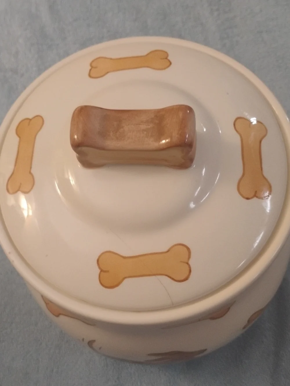 Dog Treat Jar with Bone Handle - Cream/Tan